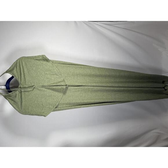 NWT Halara V Neck Tie Back Ruched Maxi Slip Dress Light Green Floral Yarn L - Picture 2 of 11